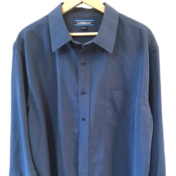 Croft & Barrow Soft Button-Down Shirt: Long Sleeves Navy Black Pinstripe, XL - Picture 5 of 9